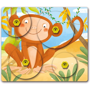 Vue de dessus des 4 puzzles d'animaux complétés avec les pièces