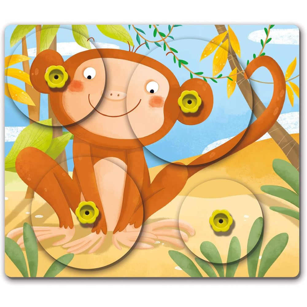 Vue de dessus des 4 puzzles d'animaux complétés avec les pièces
