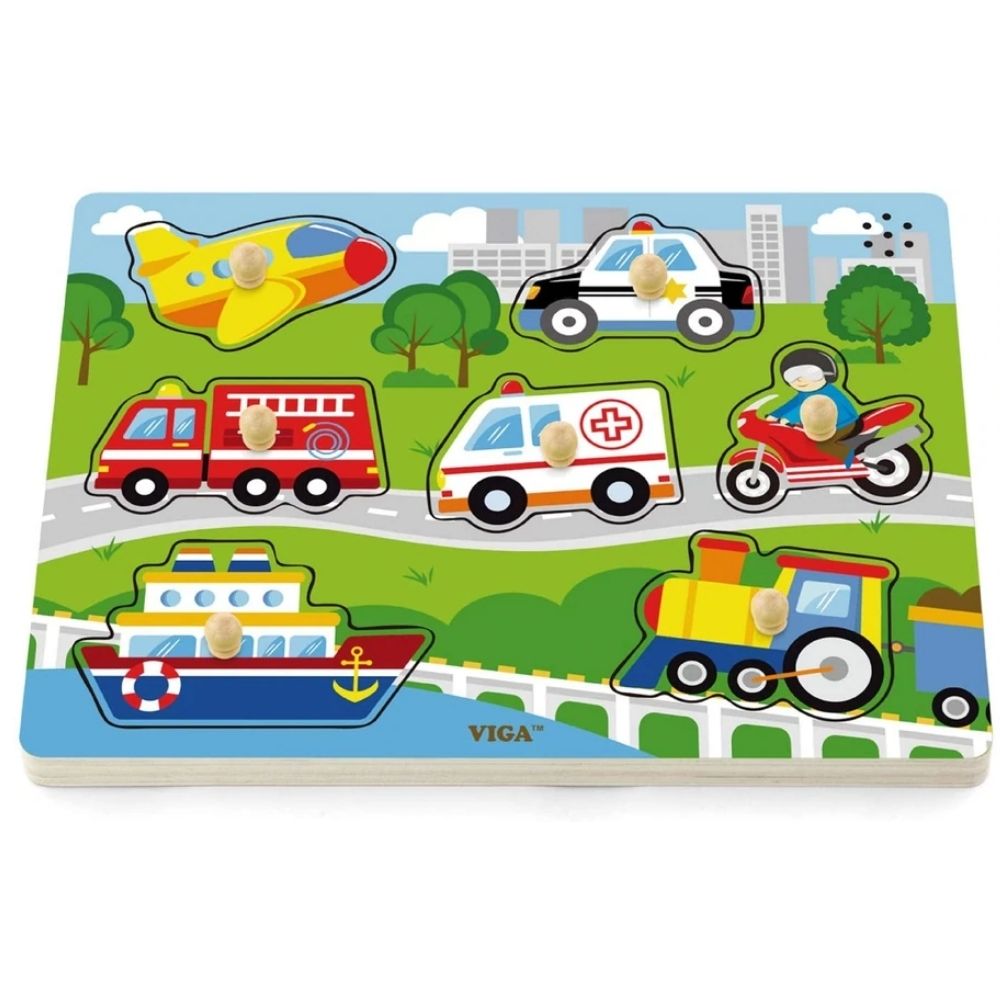 Puzzle sonore en bois thématique véhicules pour enfant 18 mois