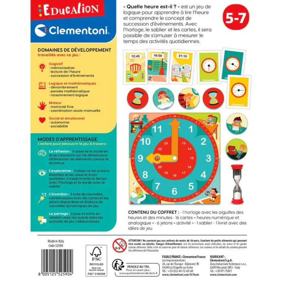 Jeu éducatif Quelle heure est-il ? – Apprendre l'heure dès 5 ans