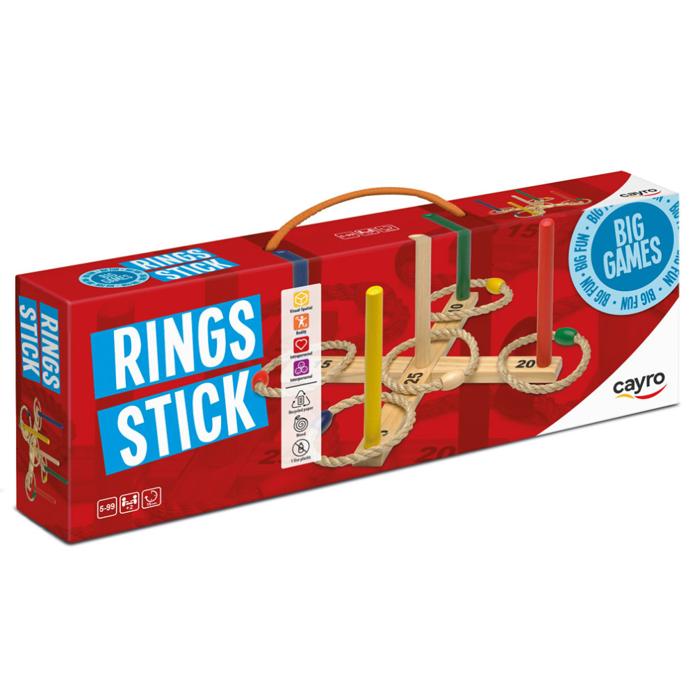 Jeu Rings Stick en bois naturel pour enfants 5 ans, développement motricité en extérieur