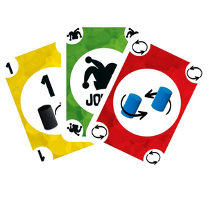Pions colorés et cartes à effets spéciaux du jeu Tac-Tik