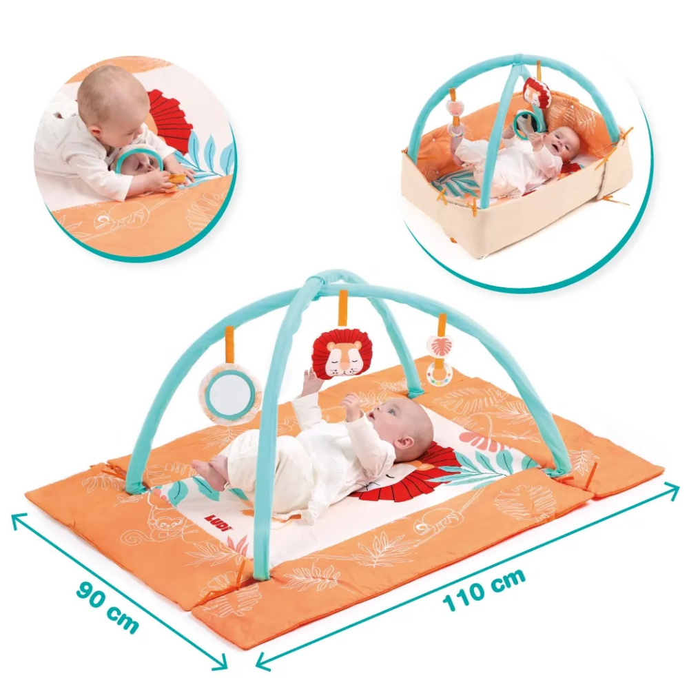 Tapis d'éveil lion Ludi avec arches de jeux et miroir pour bébé