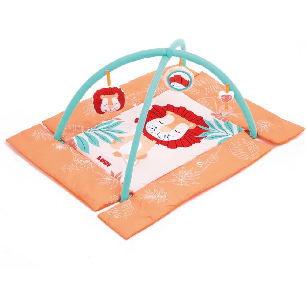 Détail des jouets suspendus et du miroir d'éveil Ludi