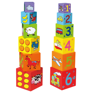 Tour à emboiter et à empiler en bois, blocs colorés pour enfants