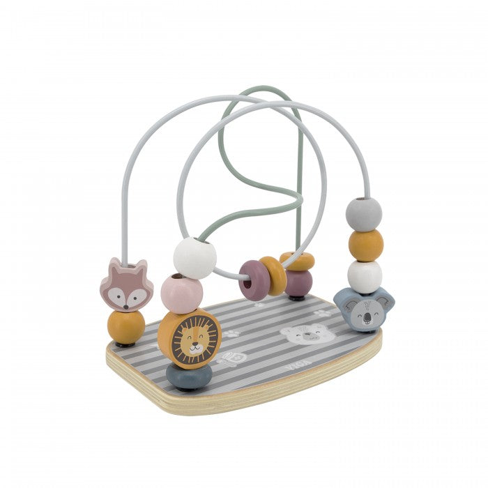 Détail des perles en bois et circuit sinueux jouet éducatif enfant