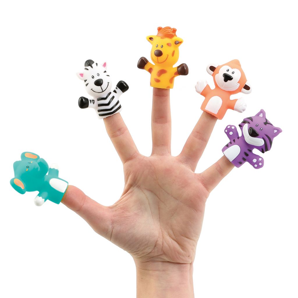 Lot de 5 marionnettes de doigts animaux de la savane pour l'éveil de bébé