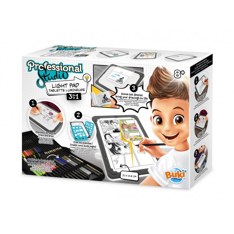 Tablette lumineuse Professional Studio Dessin allumée avec un dessin en cours