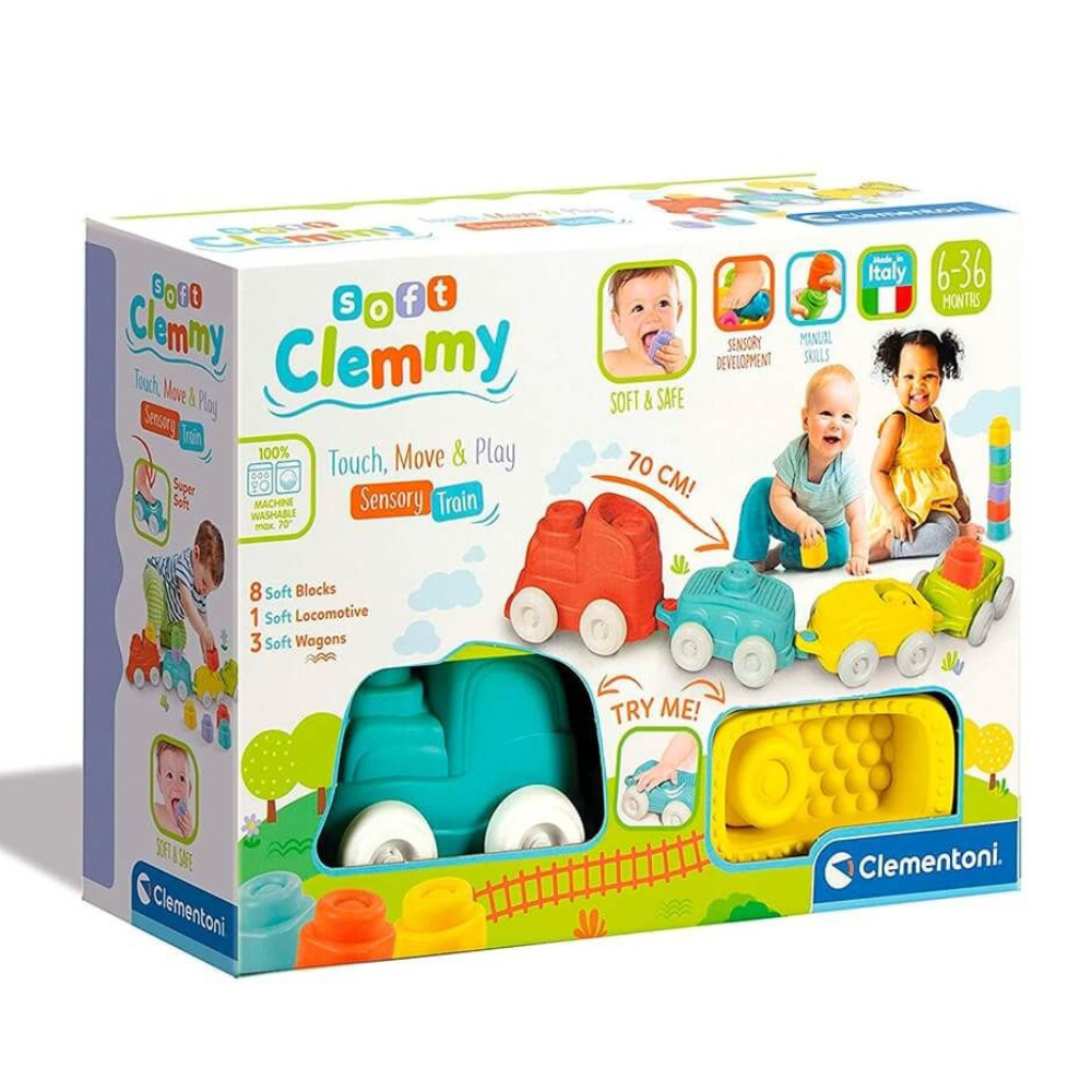 Train sensoriel Clemmy Clementoni avec briques souples colorées pour bébé