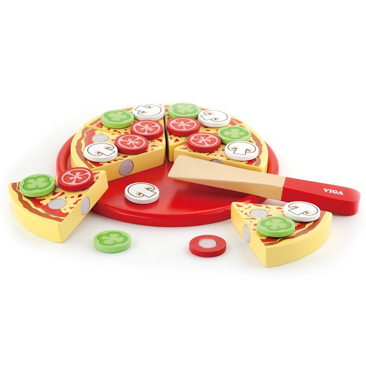 Pizza à découper en bois Viga Toys avec spatule et 6 parts