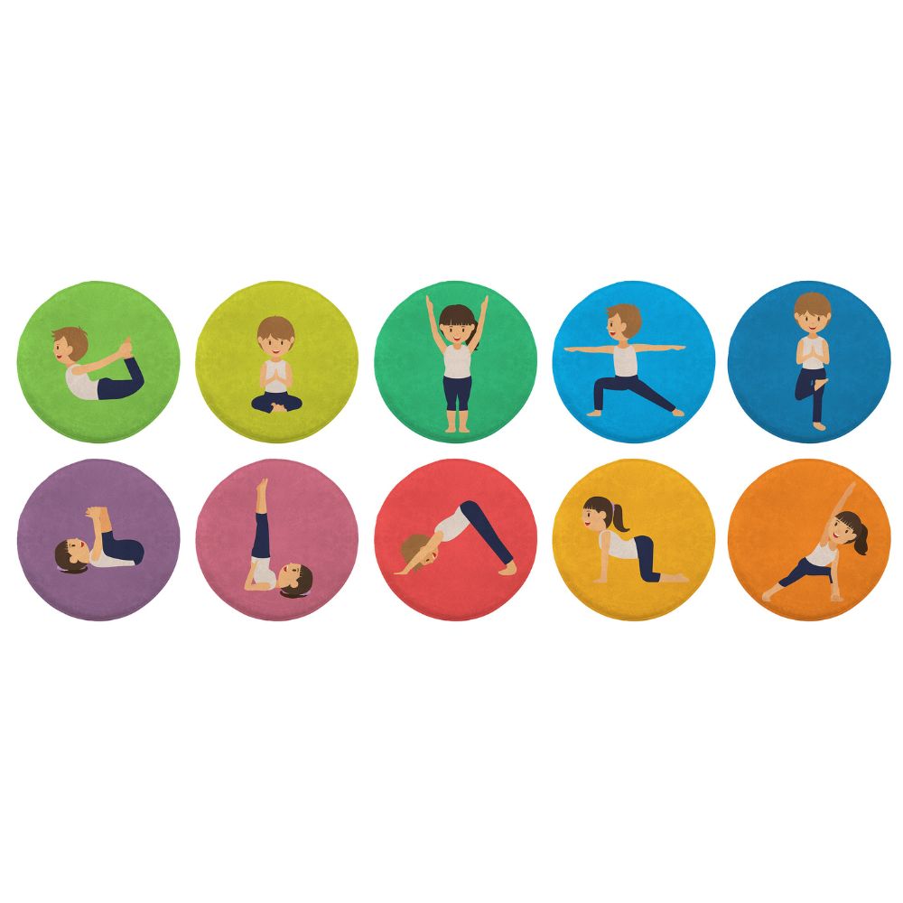 Lot de 10 galettes de yoga pour enfants avec illustrations de postures
