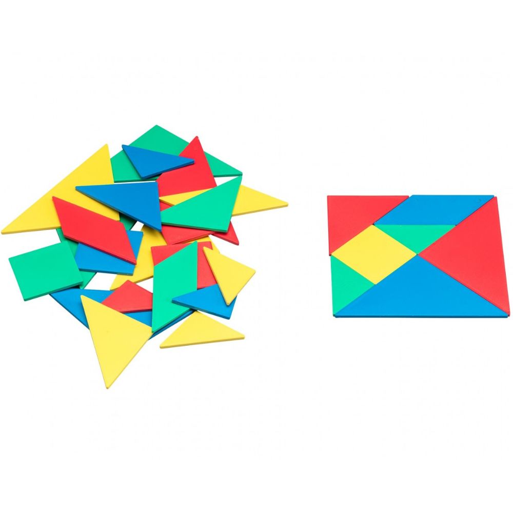 Lot de 4 tangrams colorés en Re-Plastic® sur fond blanc