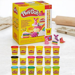 Pack de 18 pots de pâte à modeler Play-Doh multicolore sur fond blanc