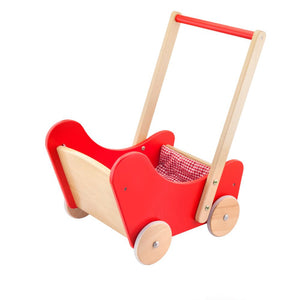 Détail du coussin et oreiller de la poussette poupée en bois