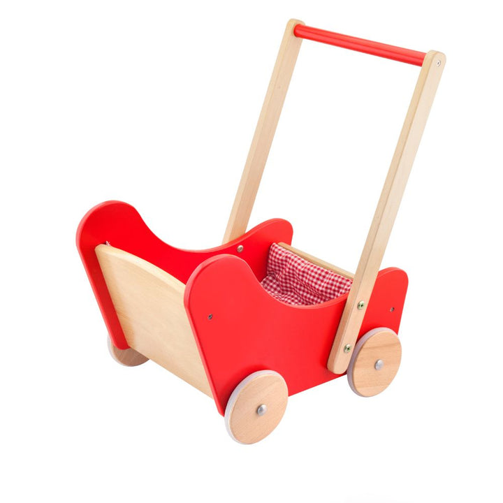 Détail du coussin et oreiller de la poussette poupée en bois