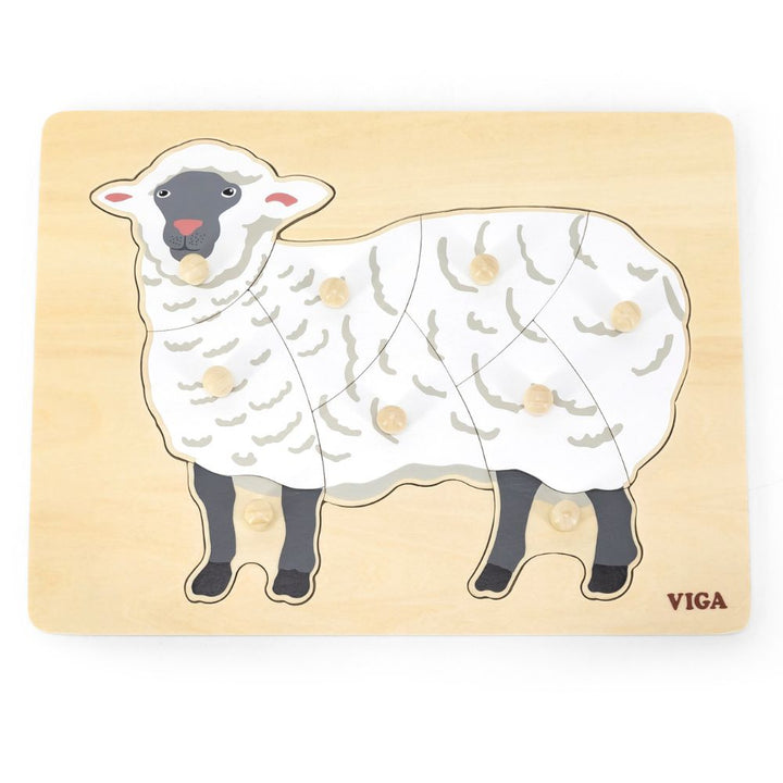 Puzzle Montessori en bois motif mouton 8 pièces avec boutons de préhension
