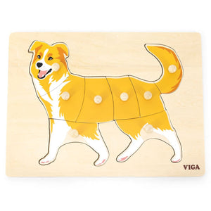 Puzzle Montessori en bois motif chien avec boutons de préhension pour enfant
