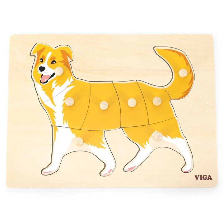 Puzzle Montessori en bois motif chien avec boutons de préhension pour enfant