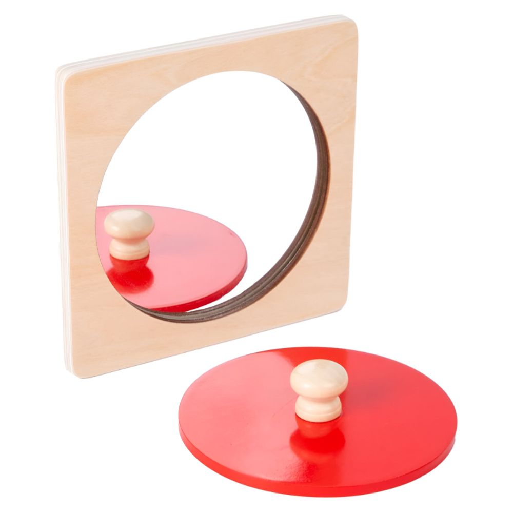 Puzzle disque miroir Montessori en bois avec bouton de préhension pour bébé