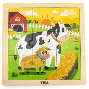 Puzzle en bois 9 pièces représentant une vache et son veau pour enfant