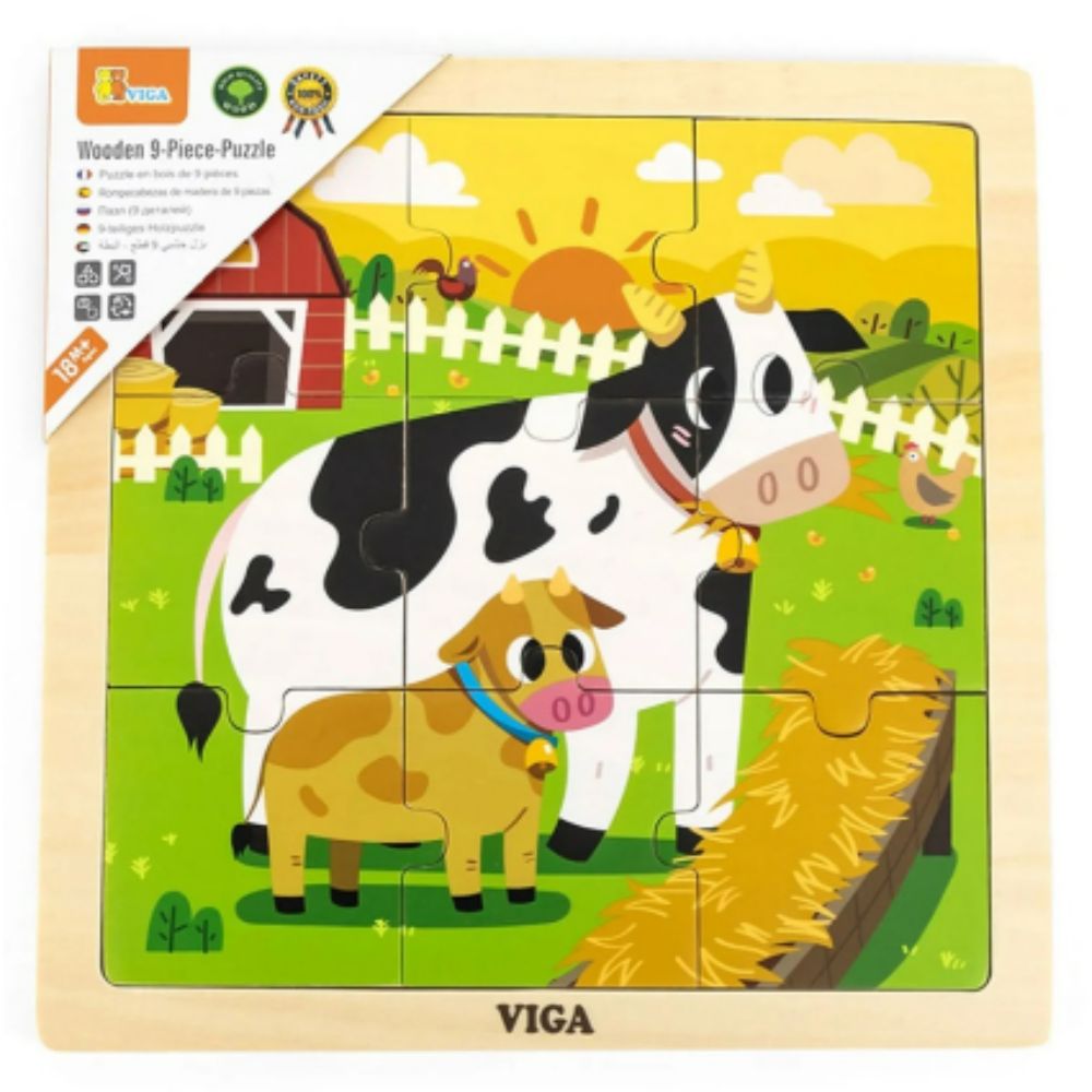 Puzzle en Bois 9 Pièces Vache et son Veau - Éveil Montessori