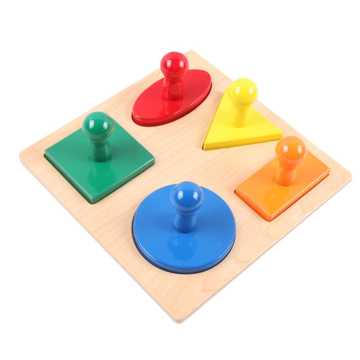 Puzzle Montessori en Bois Naturel avec Boutons de Prise pour Enfant 0-3 Ans