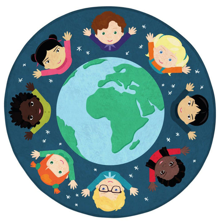 Tapis de regroupement rond 100cm motifs enfants du monde ultra doux