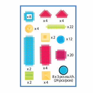 Gros plan sur les pièces colorées et flexibles du set Bristle Blocks