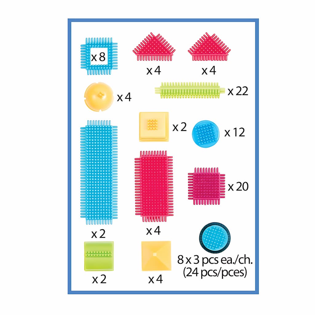 Gros plan sur les pièces colorées et flexibles du set Bristle Blocks