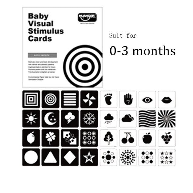 Cartes Contrastées Bébé 0-12 mois - Stimulation Visuelle Montessori