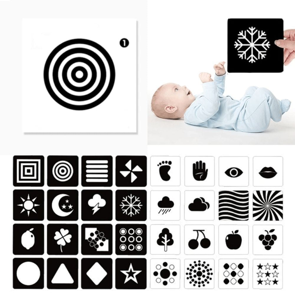 Cartes Contrastées Bébé 0-12 mois - Stimulation Visuelle Montessori