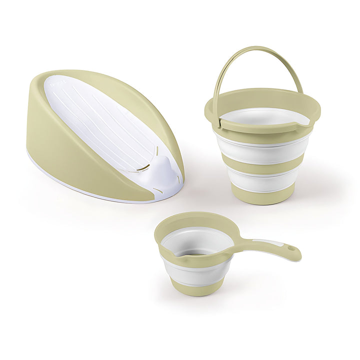 Set de bain bébé 3-en-1 Dolu avec baignoire ergonomique seau pliable et cruche