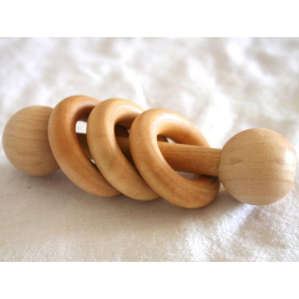 Hochet Tige Montessori en Bois Naturel - Éveil Sensoriel Bébé