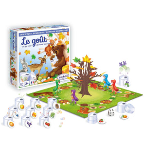 Jeu Sensoriel Le Goût – boîte de jeu avec boîtiers micro‑bonbons et jetons