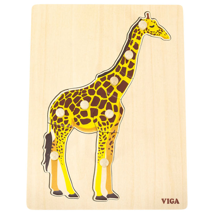 Puzzle Montessori girafe en bois 8 pièces avec boutons de préhension pour enfant