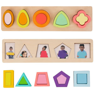 Set de 2 puzzles Montessori en bois avec formes géométriques 3D colorées