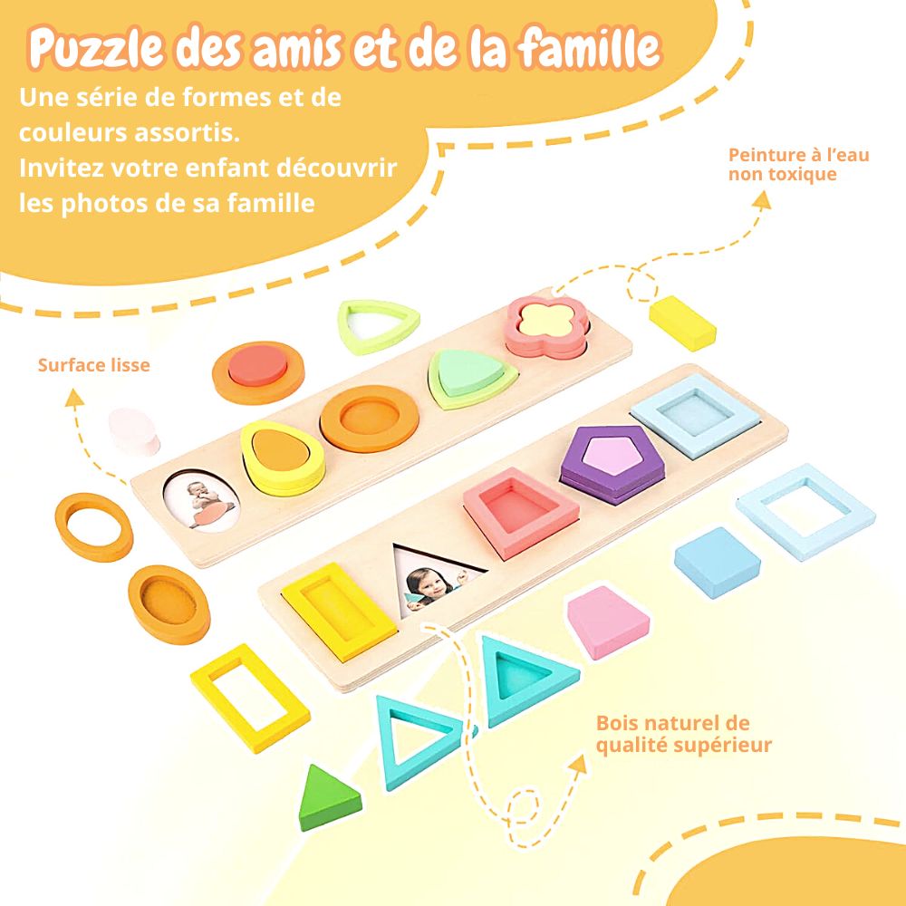Puzzle d'encastrement Montessori avec photos personnalisables sous les formes