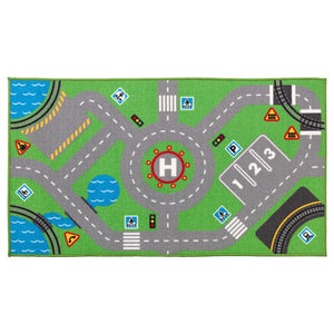 Tapis éducatif circulation routière en action, enfants jouant avec des véhicules